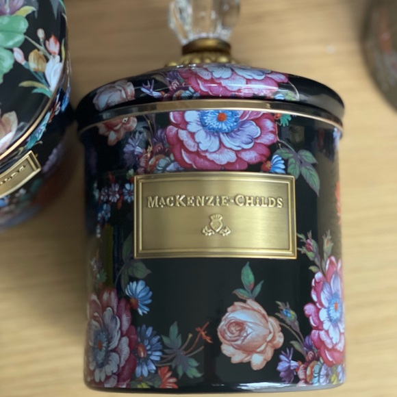 RETIRED & low stock MacKenzie-Childs Black Floral Canister set of 3 in a box - Picture 5 of 11
